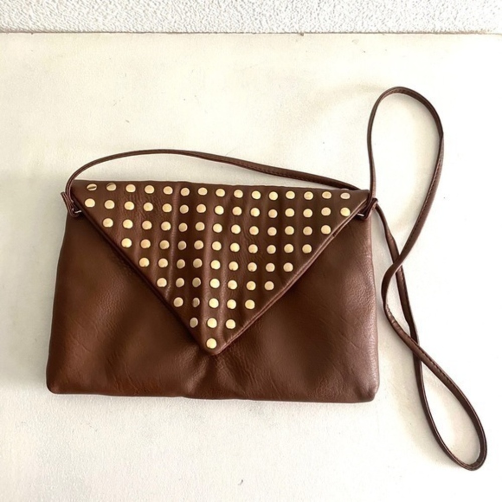 APT 9  brown studded envelope crossbody purse